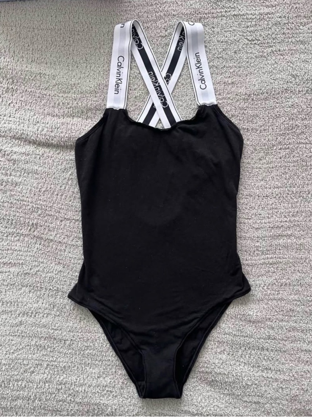 Calvin Klein Black Bodysuit with White Logo Straps